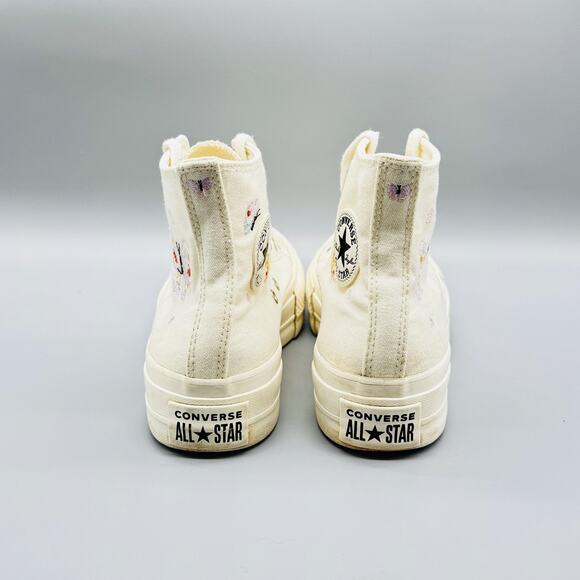 Converse Shoes Womens 6 Beige All Star Platform Butterfly Embroidered High Top - Picture 7 of 12